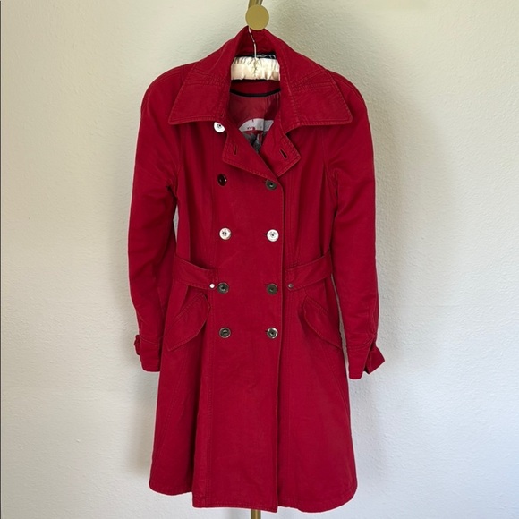 Millard Fillmore Jackets & Blazers - Vintage Red Denim Double Breasted Military Trench Coat Millard Fillmore Rock LA